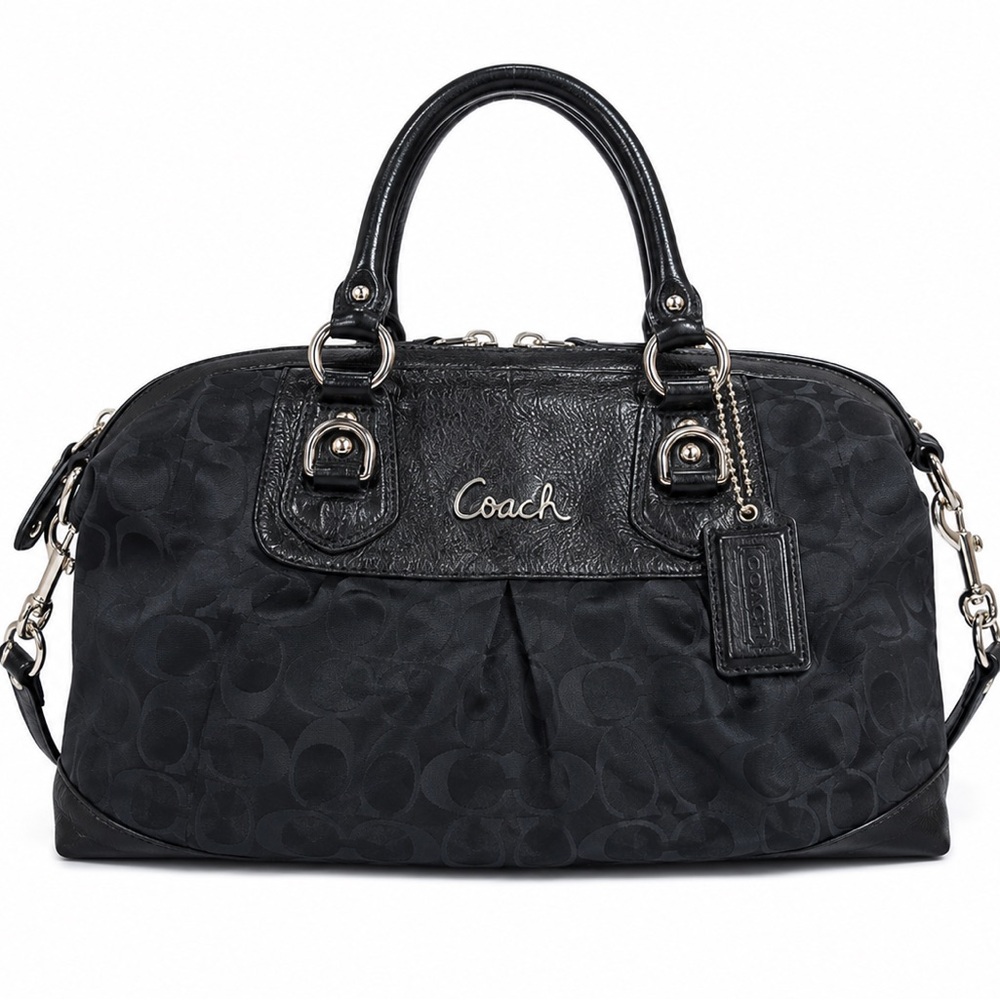 Coach Black Signature Dome Satchel with Silver Hardware